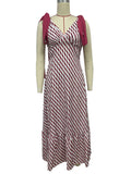 Lace-up women's long dress V-neck sleeveless printed dress