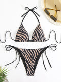 Zebra print halter bikini