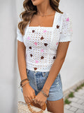 Fashionable Puff Sleeve Heart Square Neck Shirt