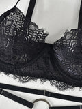 New lace see-through sexy heavy metal three-piece suit with leg ring