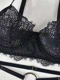 New lace see-through sexy heavy metal three-piece suit with leg ring
