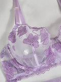 Heart-shaped embroidered sexy lingerie four-piece set