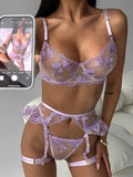 Heart-shaped embroidered sexy lingerie four-piece set