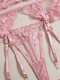 Heart-shaped embroidered sexy lingerie four-piece set
