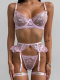Heart-shaped embroidered sexy lingerie four-piece set