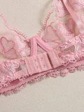 Heart-shaped embroidered sexy lingerie four-piece set