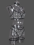 Leopard print polka dot sexy ultra-thin see-through mesh underwear set (including neck and anklets)