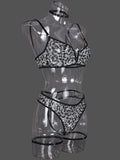 Leopard print polka dot sexy ultra-thin see-through mesh underwear set (including neck and anklets)