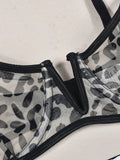 Leopard print polka dot sexy ultra-thin see-through mesh underwear set (including neck and anklets)