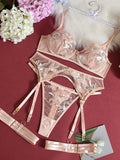 Sexy lingerie embroidery three piece set