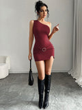 Women's oblique collar hip dress