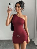 Women's oblique collar hip dress