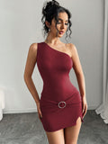 Women's oblique collar hip dress