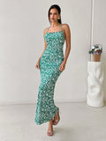 Sexy backless fishtail long dress casual holiday date music festival floral suspender dress