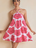 Women's sexy halter neck long swing printed short dress