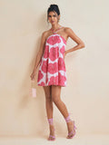 Women's sexy halter neck long swing printed short dress