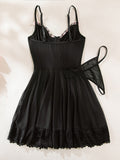 Lace stitching bow ribbon dress nightdress two-piece set