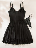Lace stitching bow ribbon dress nightdress two-piece set