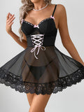 Lace stitching bow ribbon dress nightdress two-piece set