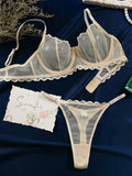 New hollow perspective gathered sexy wave lace underwear set