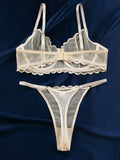 New hollow perspective gathered sexy wave lace underwear set