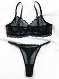 New hollow perspective gathered sexy wave lace underwear set