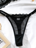 New hollow perspective gathered sexy wave lace underwear set