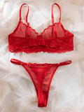 New hollow perspective gathered sexy wave lace underwear set
