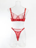 New hollow perspective gathered sexy wave lace underwear set