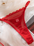 New hollow perspective gathered sexy wave lace underwear set