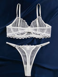 New hollow perspective gathered sexy wave lace underwear set