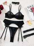 Leopard print transparent mesh suspenders sexy underwear set