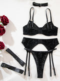 Leopard print transparent mesh suspenders sexy underwear set