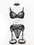 Leopard print transparent mesh suspenders sexy underwear set