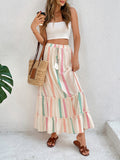 Contrast color print skirt elastic bohemian patchwork skirt