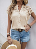Lace stitching lotus leaf sleeve small stand collar shirt
