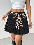 A-line skirt with leopard belt Y2K pleated skirt