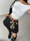 A-line skirt with leopard belt Y2K pleated skirt