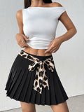 A-line skirt with leopard belt Y2K pleated skirt