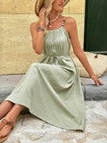 Sleeveless Tie-Dress Ethnic Style Holiday Pleated Suspender Dress