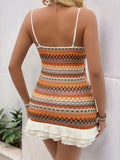 New style seaside holiday short skirt ethnic color stripe knitted suspender dress