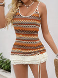 New style seaside holiday short skirt ethnic color stripe knitted suspender dress