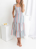 New style strappy color contrast striped suspender dress