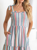 New style strappy color contrast striped suspender dress