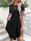 Simple style round neck lace petal short sleeve T-shirt dress