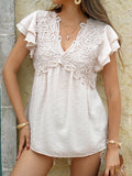 Casual loose holiday style jacquard polka dot v-neck short-sleeved top