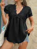 Casual loose holiday style jacquard polka dot v-neck short-sleeved top