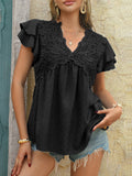 Casual loose holiday style jacquard polka dot v-neck short-sleeved top