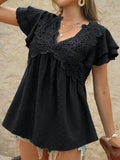 Casual loose holiday style jacquard polka dot v-neck short-sleeved top