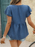 Casual loose holiday style jacquard polka dot v-neck short-sleeved top